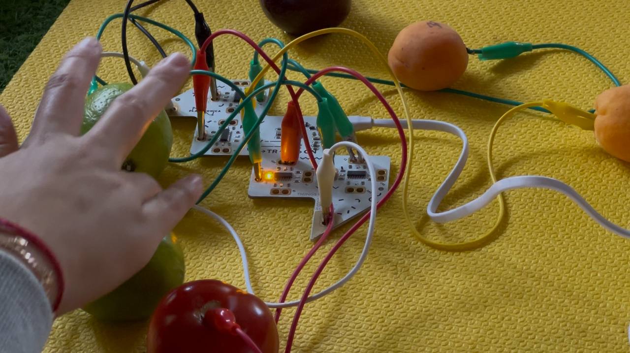 Фрукти, підключені дротами до Playtronica